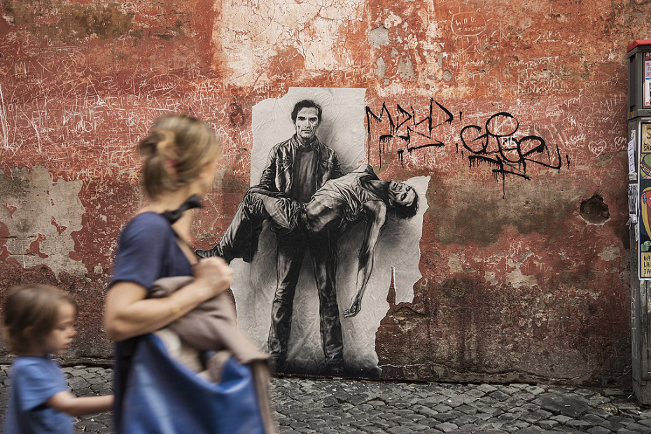 Pier Paolo Pasolini, Collage von Ernest Pignon-Ernest, Rom 2015