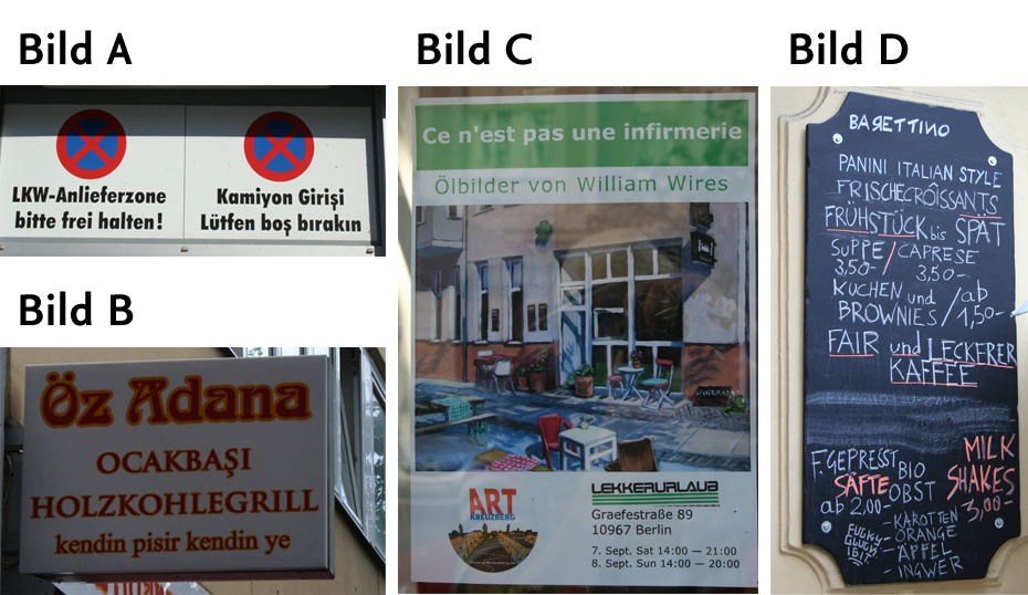 Four examples of multilingual information (to enlarge please click on the picture)