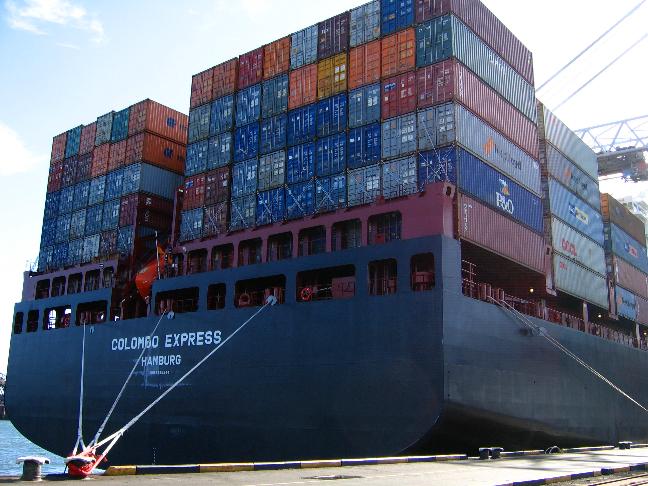 The stern of the giant container ship Colombo Express.