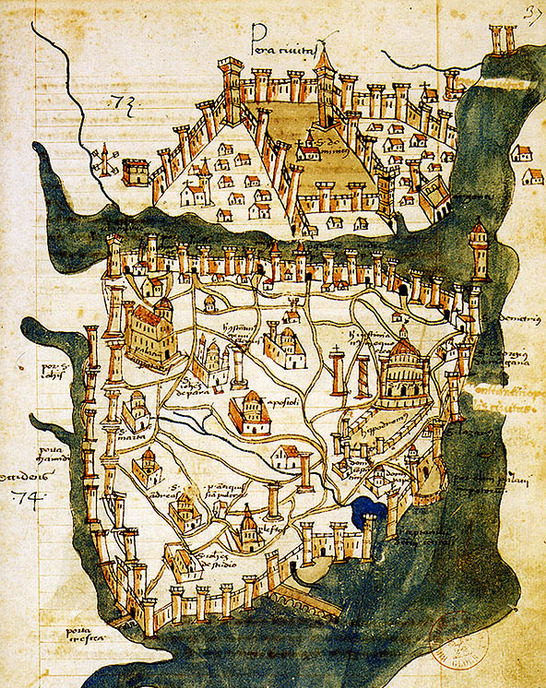 Karte von Konstantinopel aus dem frühen 15. Jahrhundert