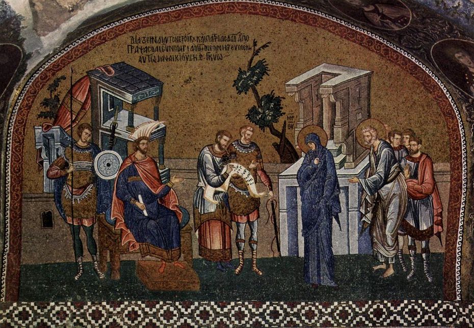 Mosaiken der Kirche Kahrié-Djami in Istanbul, Szene: Volkszählung zur Eintreibung der Steuern vor Kyrenios (Quirinius)