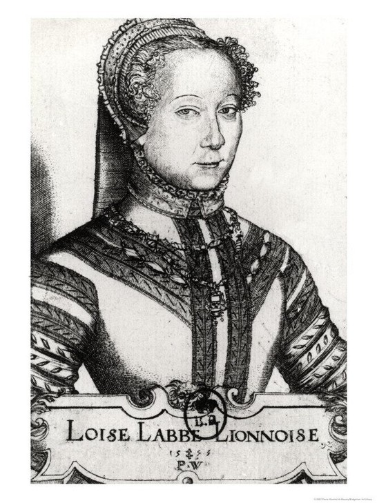 Louise Labé. Kupferstich von Pierre Woeiriot de Bouzey (1555).
