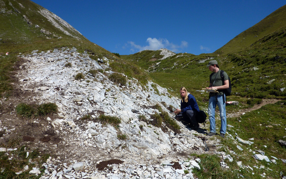 Studierende beim Kartieren in den österreichischen Alpen
Quelle: E. Scheuber