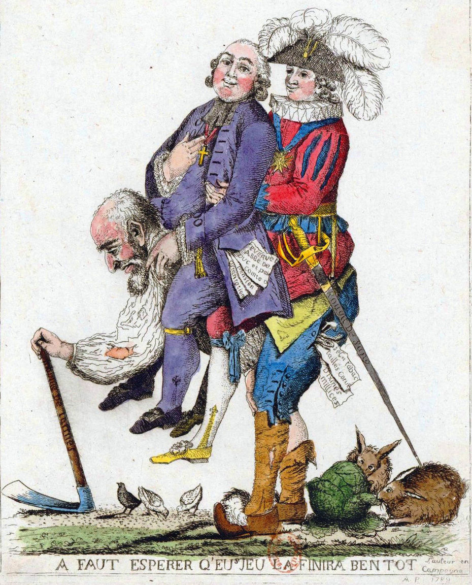Karikatur zur Französischen Revolution: Klerus und Adel getragen vom Dritten Stand