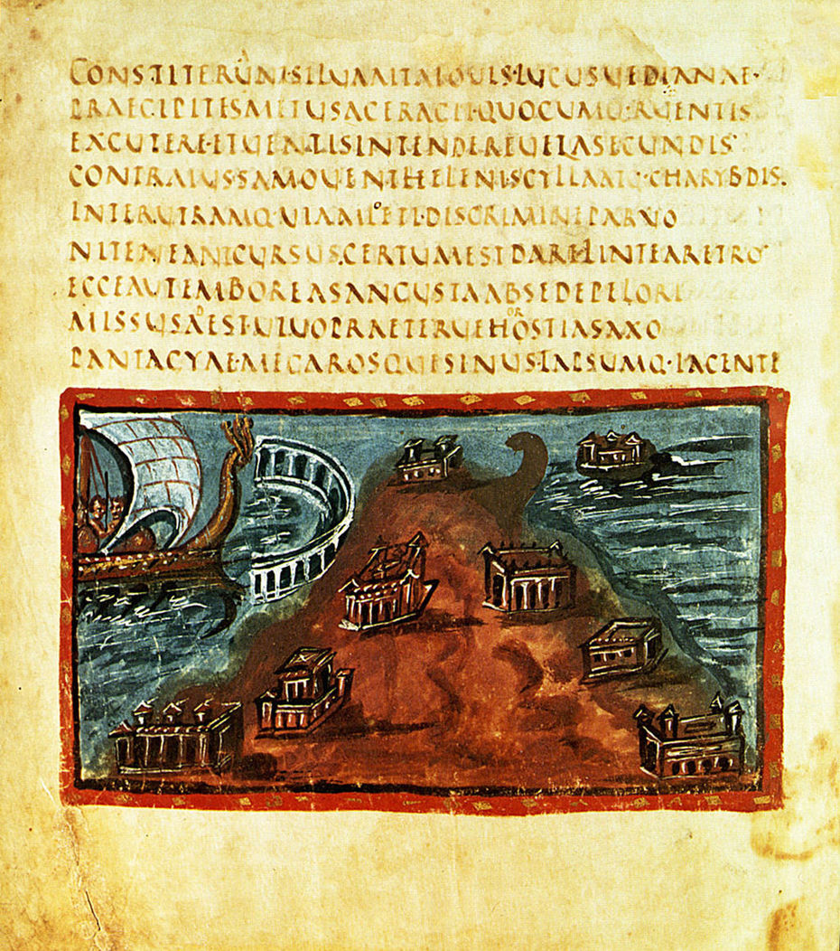 Vergilius Vaticanus: Aeneas umsegelte Sizilien und landet in Drepanum