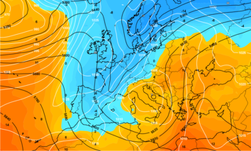 Karte für eine Wettervorhersage des GFS-Modells vom 20.12.2010 für Freitag den 24.12.2010, 12 UTC (Weltzeit), also Heiligabend. Erstellt mit dem NinJo-Visualisierungssystem.
Quelle: T. Kruschke