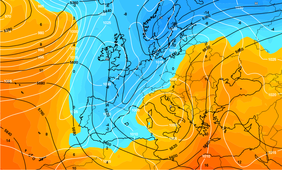 Karte für eine Wettervorhersage des GFS-Modells