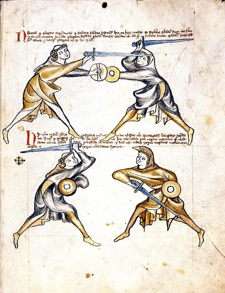 Seite aus einem Fechtlehrbuch des 13. Jh. (Royal Armouries Ms. I. 33 f. 31 r.)