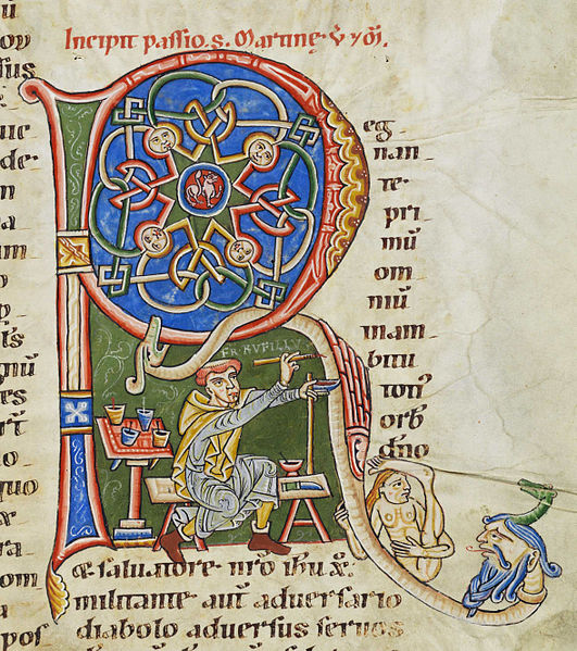 Initiale mit Selbstportrait des Illustrators Rufillus (Codex Bodmer 127, f. 244r)