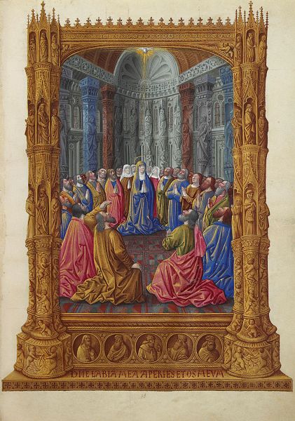 Darstellung des Pfingstwunders aus den Très Riches Heures du Duc de Berry, f. 79r