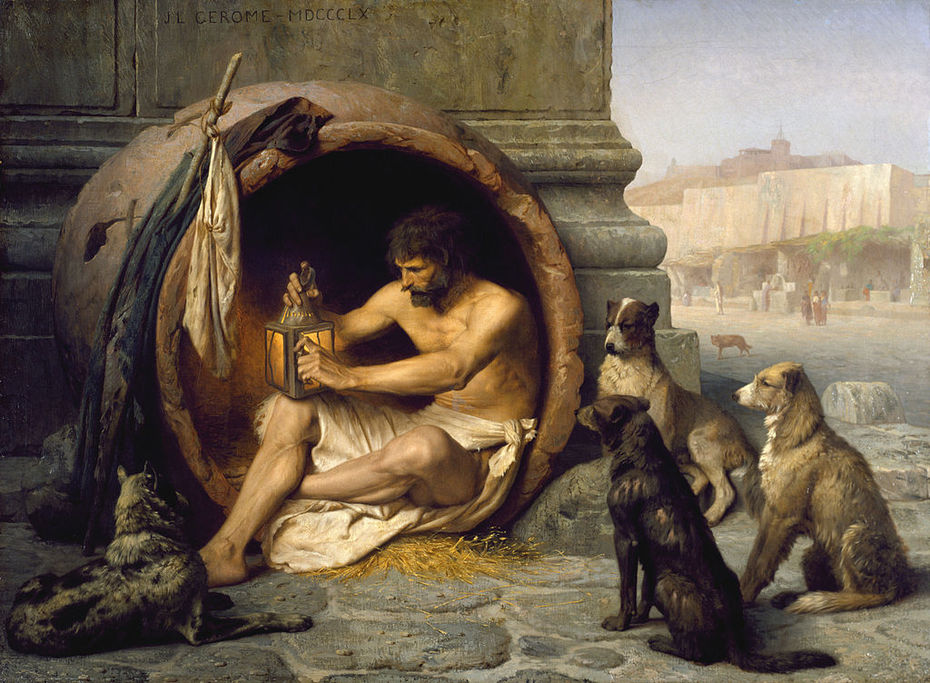 Diogenes wählte aus freien Stücken das Leben ohne Besitz. Philosophie ist aber keine brotlose Kunst, die zum Leben in der Tonne zwingt.