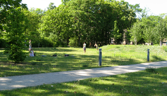 Students playing frisbee at the GeoCampus