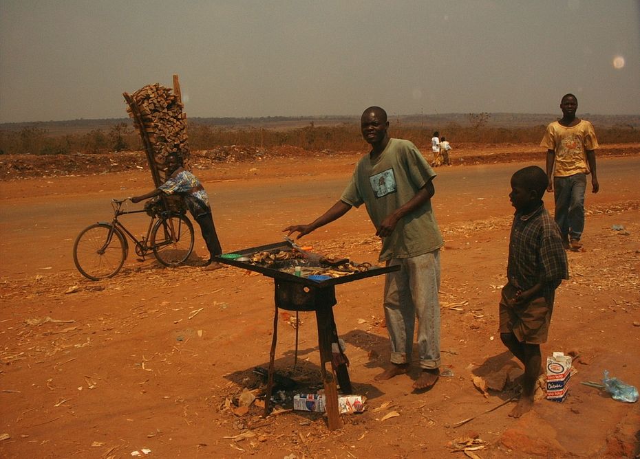 Brennholztransport und Mittagsgrill in Lilongwe, Malawi 2006
Quelle: Angelika Wolf